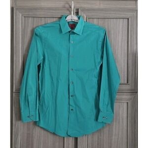 Alfani LS Button-Up Dress Shirt Medium Med Green Slim Fit Small